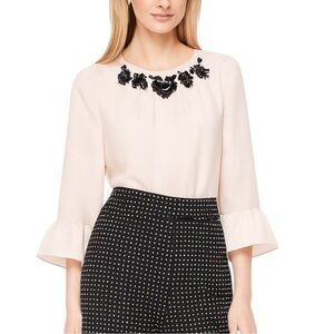 Kate Spade Embellished Crepe Top Blouse Medium Pink Champagne
